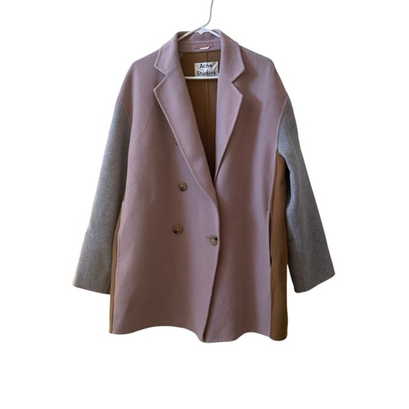 ACNE STUDIOS Odine Double Breasted Wool Coat in Powder Pink Melange Sz 36/Small - Picture 4 of 8